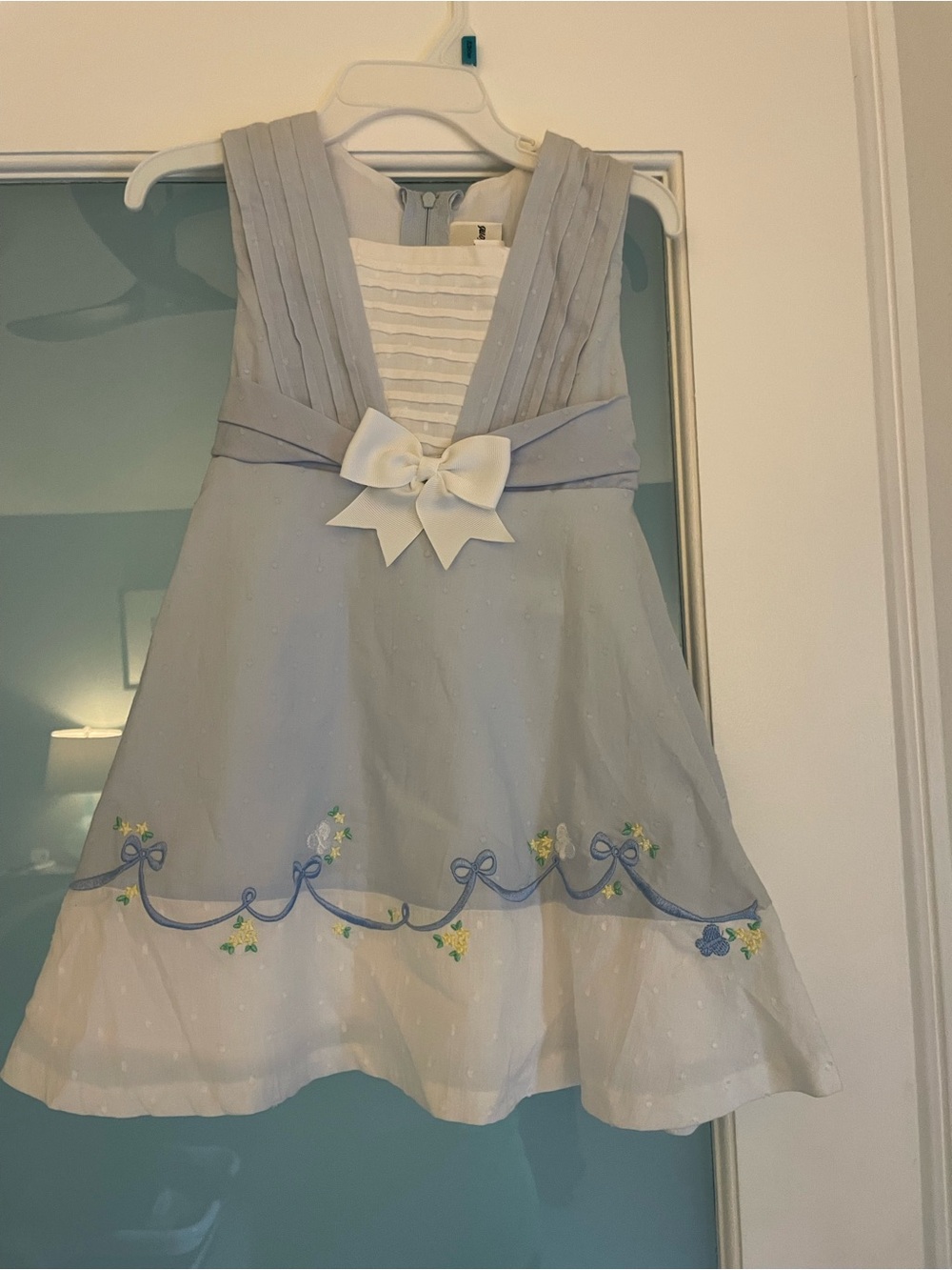 Rare Editions Blue Toddler Dress Floral Embellish Size 2T Lined Sleeveless